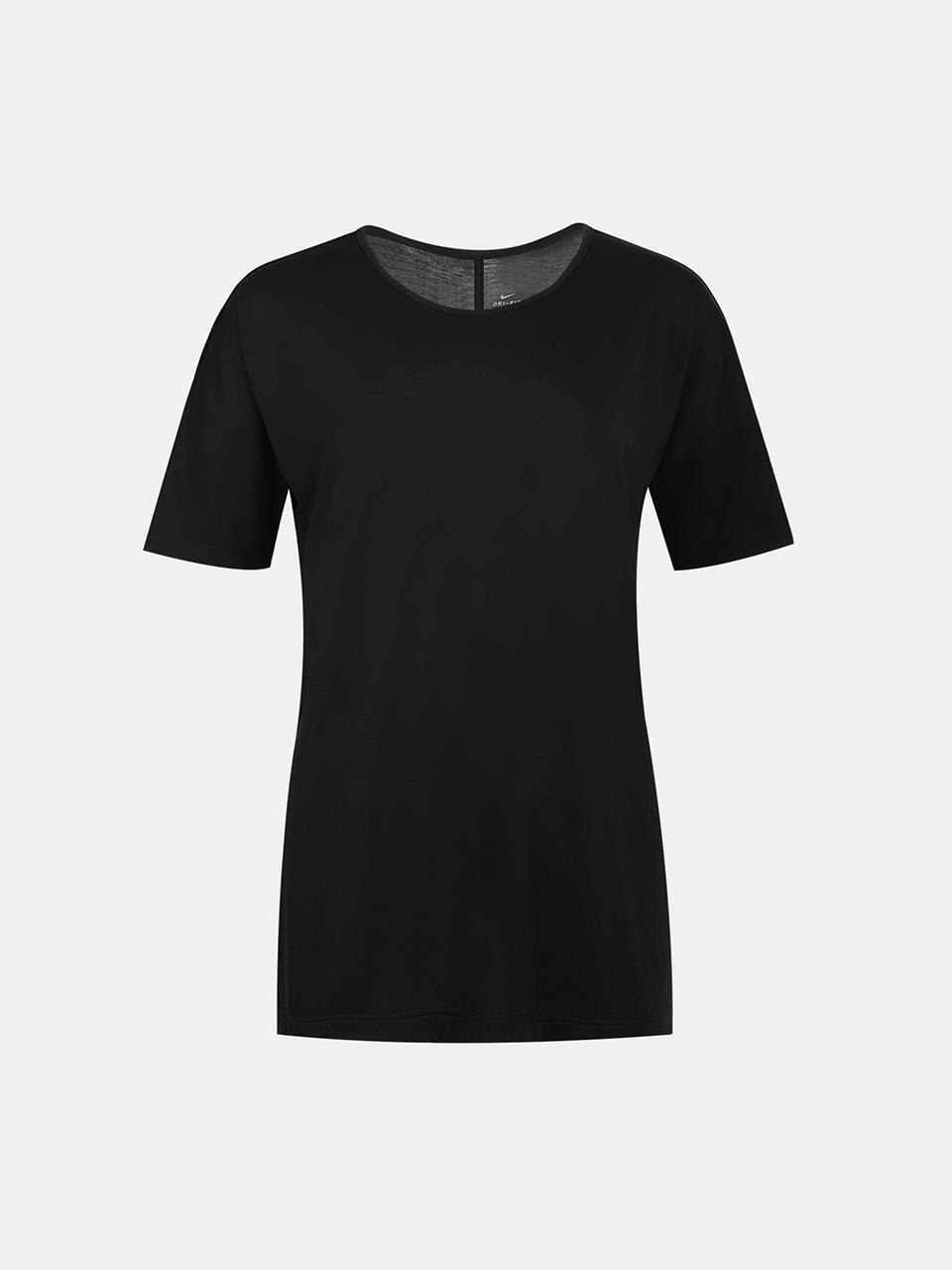 나이키 여성용 드라이핏 요가 레이어 트레이닝 탑 반소매티셔츠 블랙